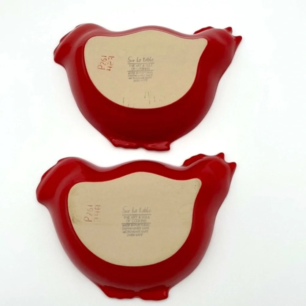 Pair of Vintage Sur La Table Red Chicken Ceramic Baking Dishes